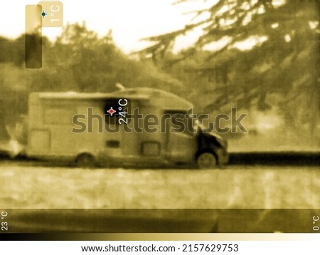 Thermal image photo ir of camping car, caravan vehicle.