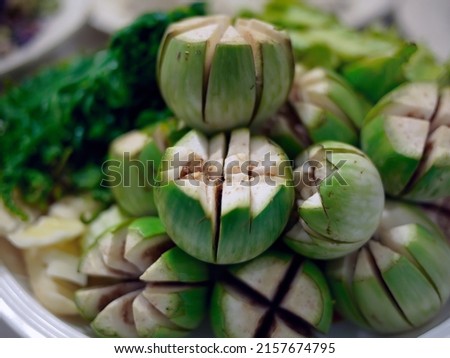 close up craftmanship crave of thai eggplant green vegetable dish thailand