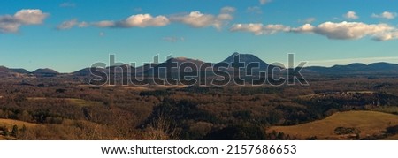 panoramic view of the Puy-de-Dome and the Puy-de-Come, massif of the volcanoes of Auvergne Royalty-Free Stock Photo #2157686653
