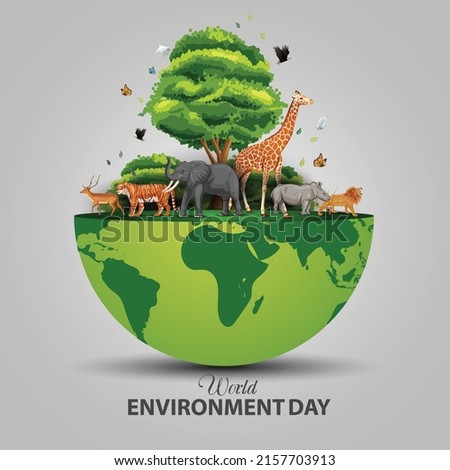 Animals in forest, Creative design world environment and earth day drawing and painting concept. vector illustration design Royalty-Free Stock Photo #2157703913
