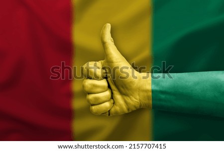 Hand making thumb up painted with flag of guinea