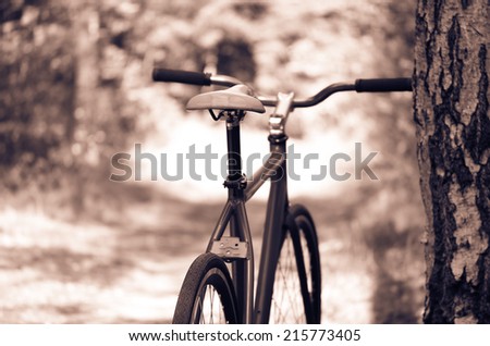 road bicycle on the bike path - selective focus. Retro shot