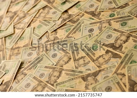 Big amount of old 20 dollar bills details on macro photography. Money earnings, payday or tax paying period concept Royalty-Free Stock Photo #2157735747