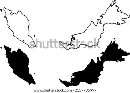 Basis silhouettes on white background. Map of Malaysia