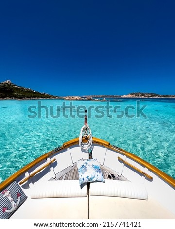 View from a boat of the natural pool of Budelli island in La Maddalena, Sardinia. Royalty-Free Stock Photo #2157741421