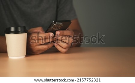 Man using smartphone at home. Businessman working, texting mobile phone. Communication, connection, business, people, mobile apps, modern lifestyle, technology concept , Online shopping