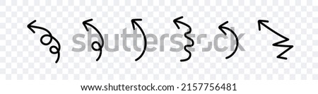 Black curly arrows isolated on a transparent background. Arrows of various shapes. Vector clipart. Arrow set. Royalty-Free Stock Photo #2157756481