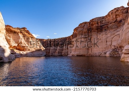 Boattrip on Lake Powel in the United States. Famous of the red stones Royalty-Free Stock Photo #2157770703