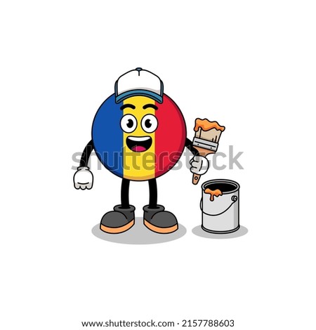 Character mascot of romania flag as a painter , character design