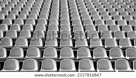 stadium seat with nobody on empty sport arena, football Royalty-Free Stock Photo #2157816867