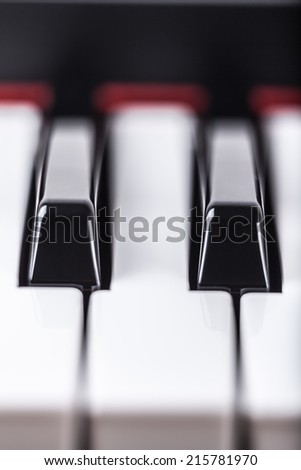 Detail of piano musical instrument keyboard.