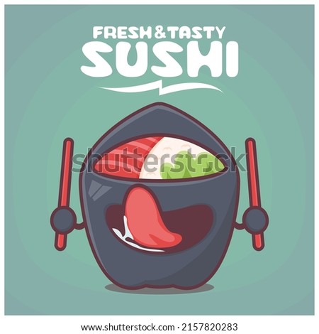 Temaki sushi cartoon. japanese food vector illustration. with a funny expression