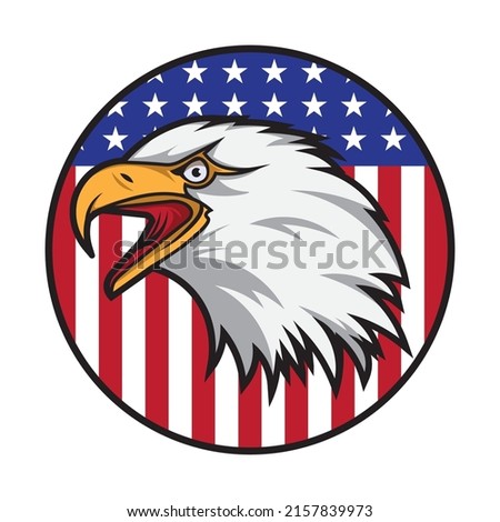 Eagle head with flag vector illustration logo design, perfect for tshirt, pin, sticker design and 