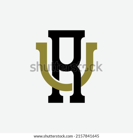 Monogram Logo, Initial letters R, U, RU or UR, Interlock, Modern, Sporty, Black and Gold Color on White Background