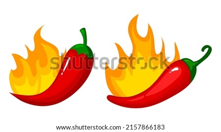 Chili With Fire Logo Design Vector.
Hot burning fire flame and red chili pepper isolated on white background. Vector illustration for restaurant design or spicy food menu. Royalty-Free Stock Photo #2157866183