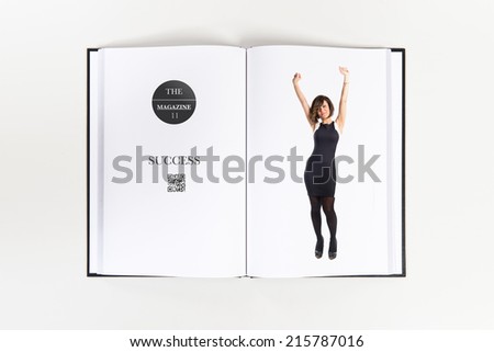 Happy woman printed on book