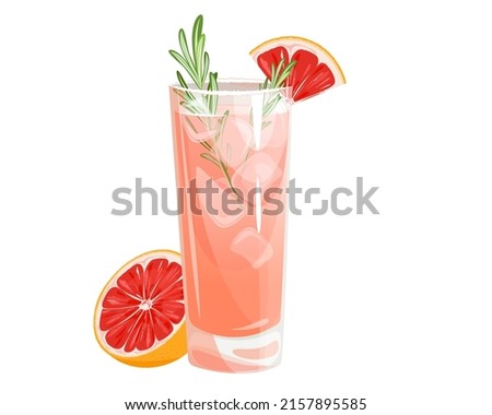 Classic cocktail "Paloma".Summer refreshing alcoholic drink with grapefruit, ice and rosemary. Royalty-Free Stock Photo #2157895585