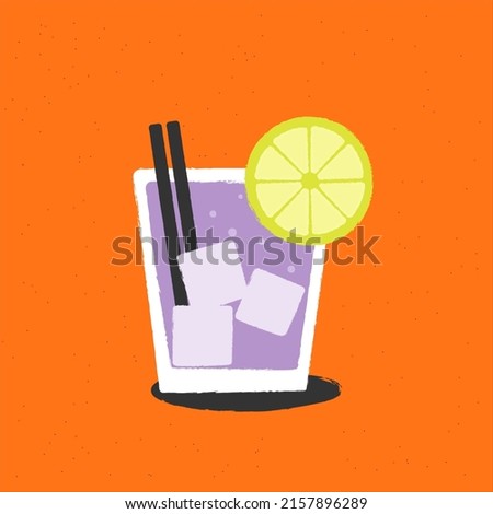 Illustration with cocktail for wrappers, fabric, gift wrapping, wallpaper. Retro glass with ice cream, citrus, alcohol or fresh juice