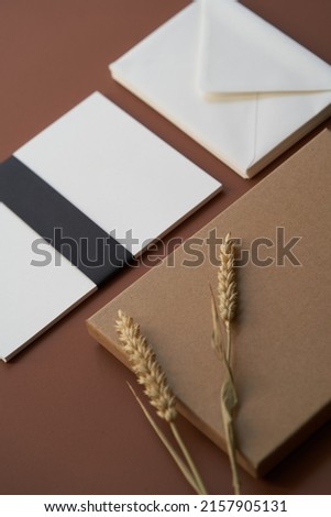 Creative idea background with envelope mail, and gift box, flat lay. Minimal idea concept