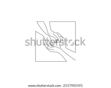 Ecology and climate change concept in line art drawing style. Composition of people planting a tree. Black linear sketch isolated on white background. Vector illustration design.