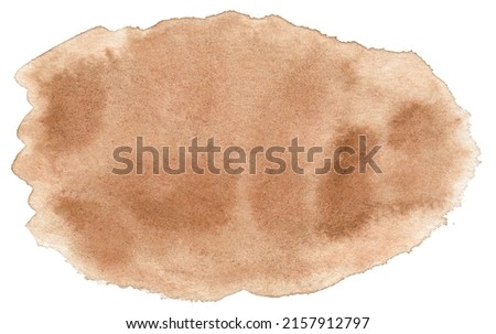Abstract brown watercolor splash texture isolated on white background. Bright camel paint stain drops. Abstract illustration, banner, poster for text, decoration element Royalty-Free Stock Photo #2157912797