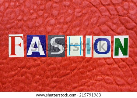 concept of fashion, word on leather background