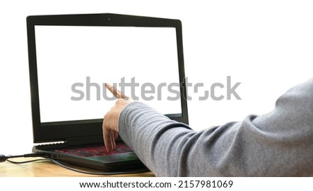 Working on a laptop computer with an electronic document icon is a freelance businessman. Online document database for electronic document management paperless office concept.