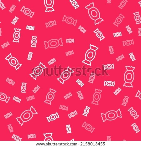 White line Candy icon isolated seamless pattern on red background. Happy Halloween party.  Vector