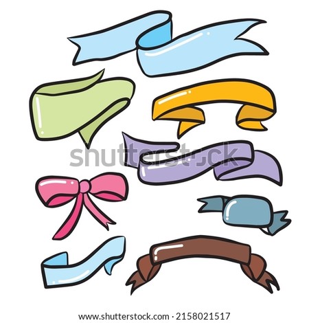 Set of outline ribbon badge cartoon.element decoratiion. outline ribbon collection. Set of hand drawn banners. Simple ribbons clip art in vector