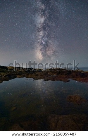 A vertical shot of the milky way reflecting in the water 