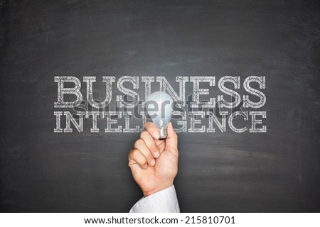 Business intelligence concept on blackboard with light bulb
