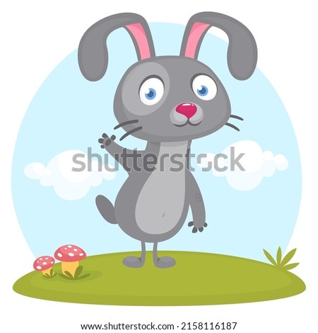 Happy cute bunny cartoon standing on the meadow. Easter vector rabbit  illustration isolated
