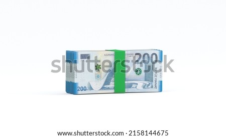 3D Stack of Azerbaijani manat notes isolated on white background