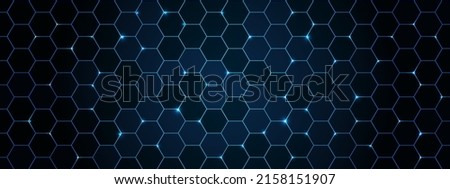 Hexagonal abstract technology background vector illustration. Futuristic banner with blue hexagons and shiny lights. Sci fi banner, cover or template for your design. Royalty-Free Stock Photo #2158151907