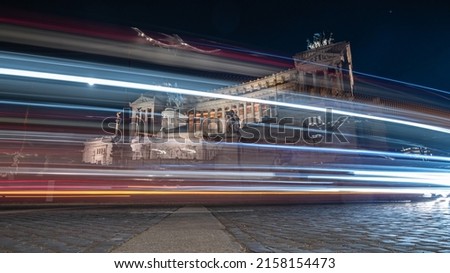 Cool long exposure cars traffic light trails, night view of the city of Rome Royalty-Free Stock Photo #2158154473