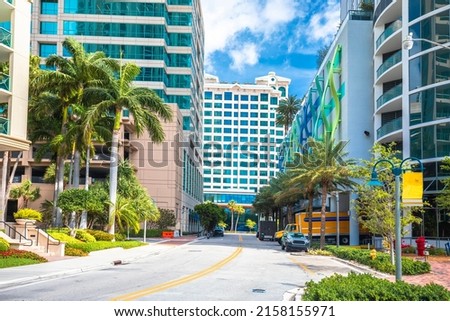 Downtown Fort Lauderdale skyscrapers street view, south Florida, United States of America Royalty-Free Stock Photo #2158155971