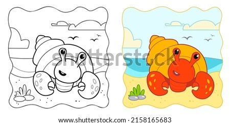 Marine background. Coloring book or Coloring page for kids. Cancer hermit vector illustration clipart