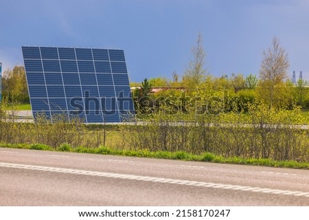 Beautiful view of panel for solar panels on blue sky background. Europe. Sweden. 