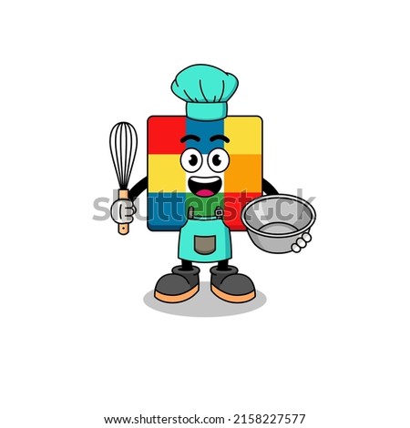 Illustration of cube puzzle as a bakery chef , character design