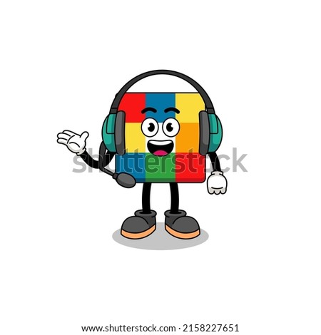 Mascot Illustration of cube puzzle as a customer services , character design