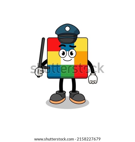 Cartoon Illustration of cube puzzle police , character design