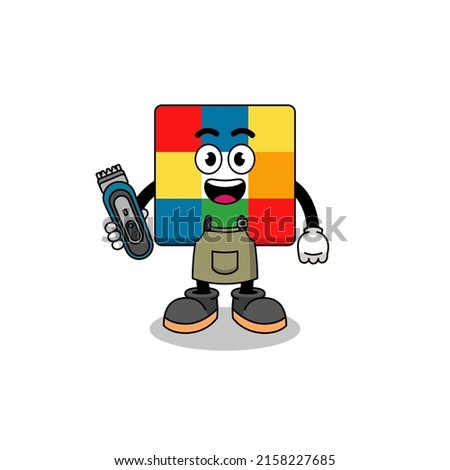 Cartoon Illustration of cube puzzle as a barber man , character design