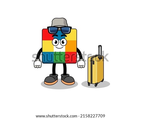 cube puzzle mascot doing vacation , character design