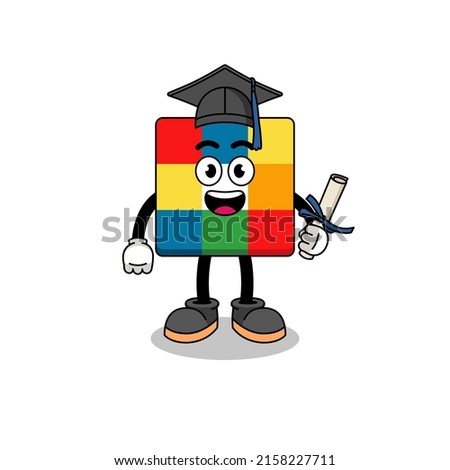 cube puzzle mascot with graduation pose , character design
