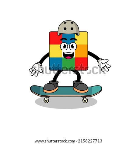 cube puzzle mascot playing a skateboard , character design