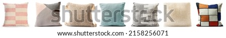 Set of decorative cushions on white background Royalty-Free Stock Photo #2158256071