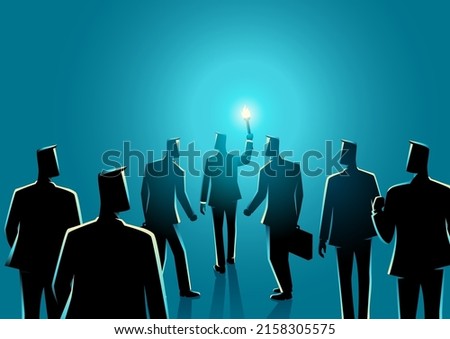 Business concept of a businessman with torch leading another businessmen behind him, vector illustration