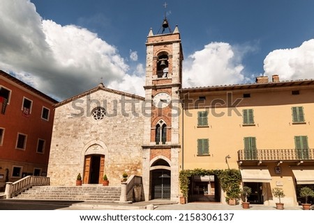 The church of San Francesco in Liberty square in the town of San Quirico d'Orcia, Tuscany, Italy Royalty-Free Stock Photo #2158306137