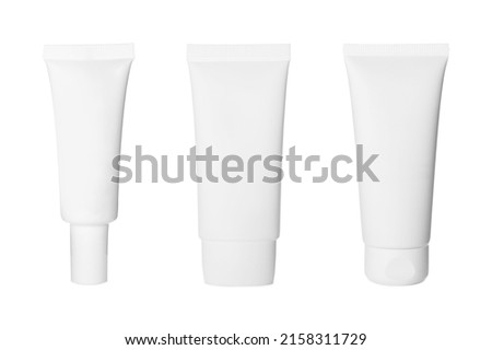 Set with blank tubes of cosmetic products on white background. Mockup for design Royalty-Free Stock Photo #2158311729