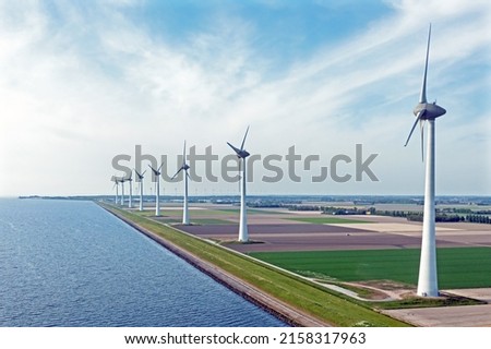 Aerial from windturbines at the IJsselmeer in the Netherlands Royalty-Free Stock Photo #2158317963